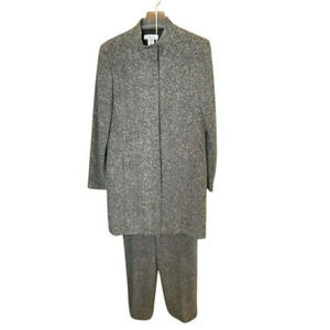 Madison & Max Women's Suit Long Jacket 12 Pants 10 Black White Speckle Lined